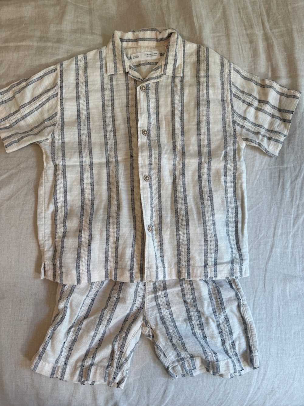 Zara Cream and Gray Vertical Stripe Short Sleeve summer set